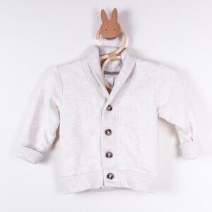 H&M Shawl Collar Cardigan Baby 6M Oatmeal Heather Button Front Fleece